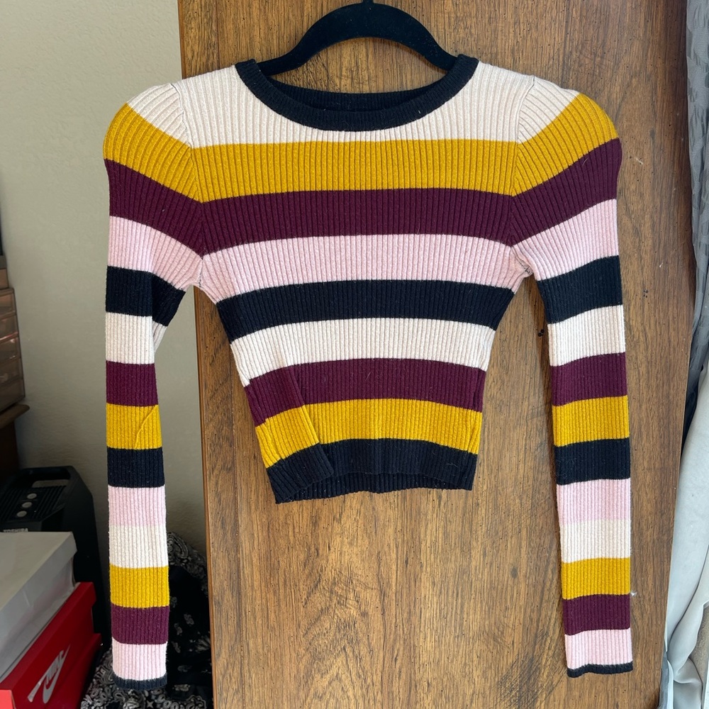 Purple/Fall Colored Striped Forever 21 Long Sleeve Sweater